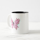Bloemvink met roze Sakura Tweekleurige Koffiemok (Voorkant links)