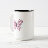Bloemvink met roze Sakura Tweekleurige Koffiemok (Voorkant links)