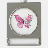 Bloemvink met roze Sakura Verzilverd Banner Ornament (Voorkant)