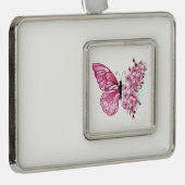 Bloemvink met roze Sakura Verzilverd Omlijst Ornament (Rechts)