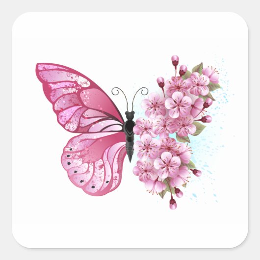 Bloemvink met roze Sakura Vierkante Sticker (Voorkant)