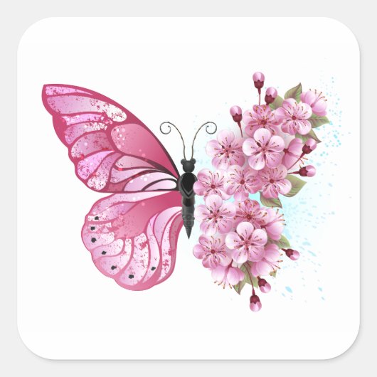 Bloemvink met roze Sakura Vierkante Sticker (Voorkant)