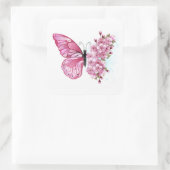 Bloemvink met roze Sakura Vierkante Sticker (Tas)