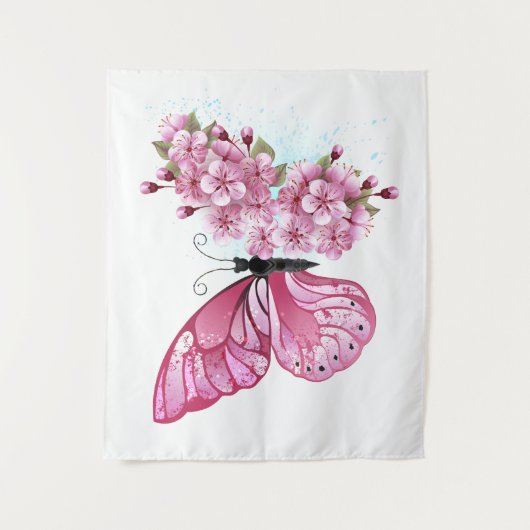 Bloemvink met roze Sakura Wandkleed (Voorkant)