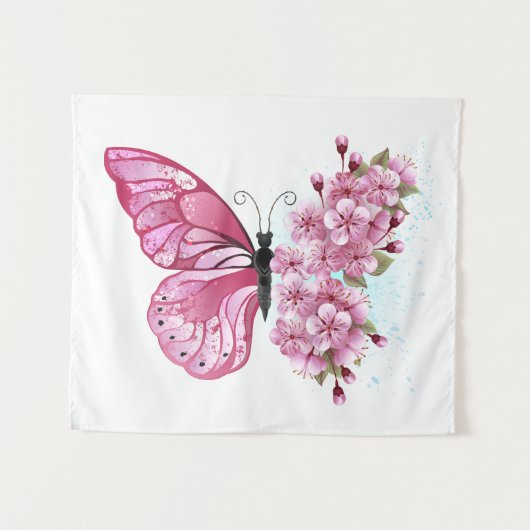 Bloemvink met roze Sakura Wandkleed (Voorkant (horizontaal))