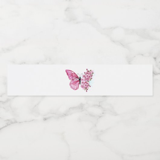 Bloemvink met roze Sakura Waterfles Etiket (Enkel label)