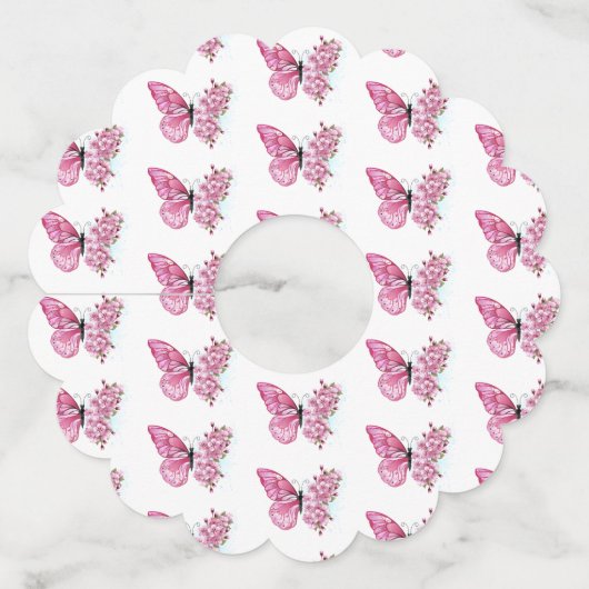 Bloemvink met roze Sakura Wijnglaslabel (Voorkant)