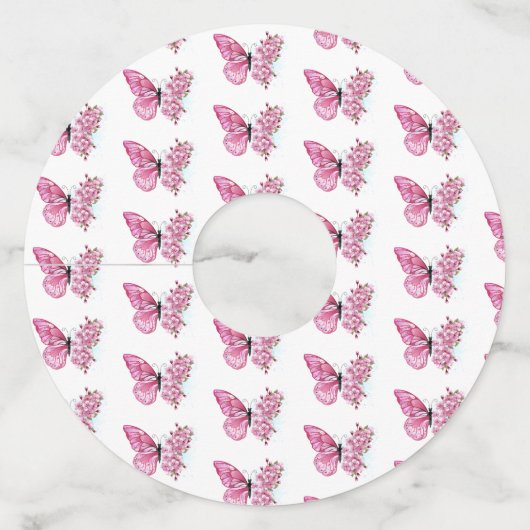 Bloemvink met roze Sakura Wijnglaslabel (Voorkant)