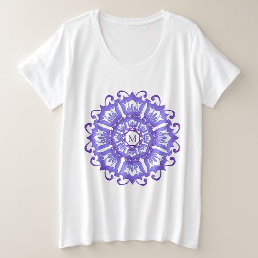 Bloemviolette mandala. Monogram. Grote Maat T-shirt (Design voorkant)