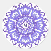 Bloemviolette mandala. Monogram. Ronde Sticker (Voorkant)