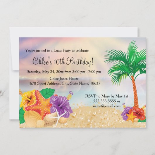 Bloemvis Luau Birthday Party Invite Kaart (Voorkant)