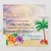 Bloemvis Luau Birthday Party Invite Kaart (Voorkant / Achterkant)