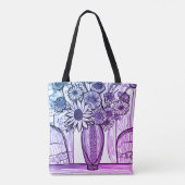 Bloemvlakkige Paarse blauwe vlaskunst Tote Bag (Achterkant)