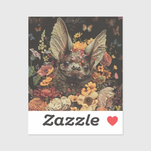 Bloemvleermuis in zwarte Sticker (Vel)