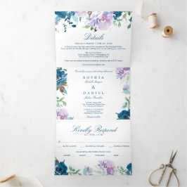 Bloemvliesmarine Wedding Tri-Fold Invitations Drieluik Uitnodiging