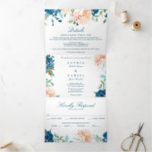 Bloemvliesmarine Wedding Tri-Fold Invitations Drieluik Uitnodiging (Binnen)