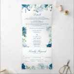 Bloemvliesmarine Wedding Tri-Fold Invitations Drieluik Uitnodiging<br><div class="desc">Geef alle details van je bruiloft weer met deze mooie drieledige trouwuitnodiging. De gasten kunnen het briefkaart gemakkelijk wegsnijden RSVP en in de post plaatsen! Bewerk eenvoudig alle informatie met je trouwgegevens! Bekijk het hele Midnight Blooms collectie voor meer overeenkomende objecten!</div>