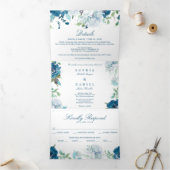 Bloemvliesmarine Wedding Tri-Fold Invitations Drieluik Uitnodiging (Binnen)