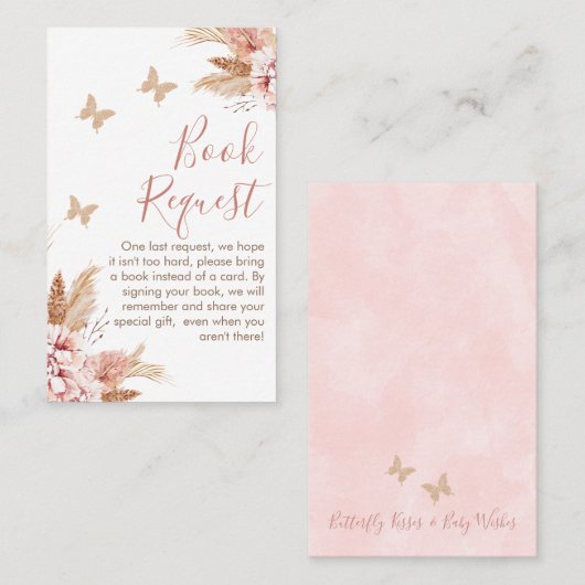 Bloemvlinder Kusjes Baby Shower Boek Verzoek B Visitekaartje (Voorkant / Achterkant)