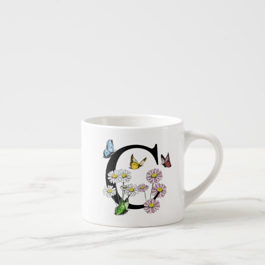 Bloemvlinder Monogram Initiaal C Espresso Kop (Rechts)