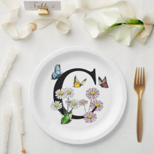 Bloemvlinder Monogram Initiaal C     Papieren Bordje