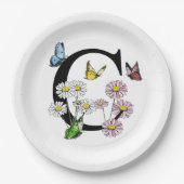 Bloemvlinder Monogram Initiaal C Papieren Bordje (Voorkant)
