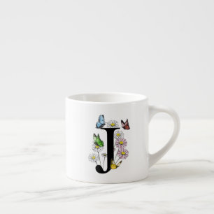 Bloemvlinder Monogram Initiaal J    Espresso Kop