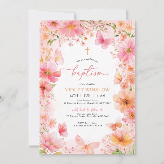 Bloemvlinderdoop Roze Sinaasappel Meisje Kaart (Voorkant)