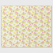 Bloemvlinders en harten lente patroon cadeaupapier (Vlak)