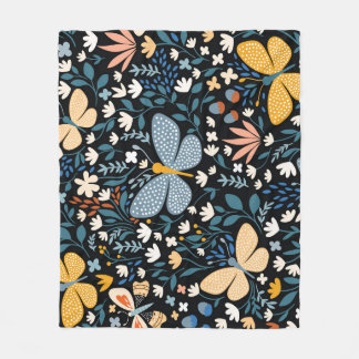 Bloemvlinders: Naadloos met de hand getekend. Fleece Deken
