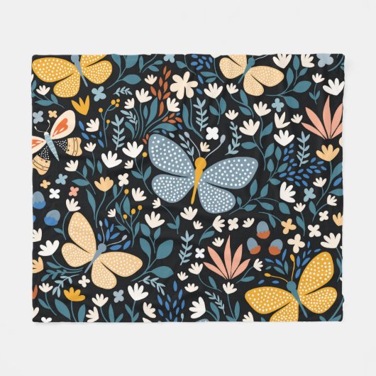 Bloemvlinders: Naadloos met de hand getekend. Fleece Deken (Voorkant (Horizontaal))