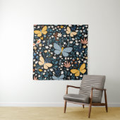 Bloemvlinders: Naadloos met de hand getekend. Wandkleed (In situ)
