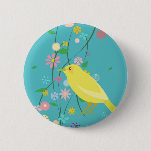 bloemvogel (blauw) ronde button 5,7 cm (Voorkant)