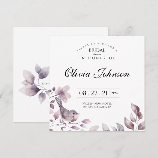 Bloemvogel bruids douche uitnodiging (Voorkant / Achterkant)