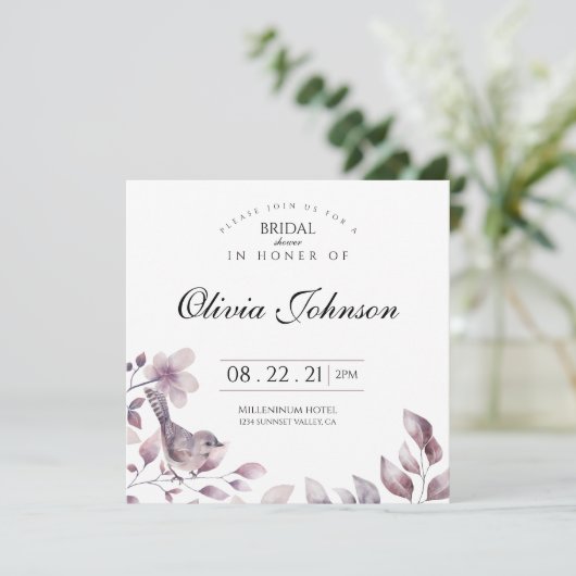 Bloemvogel bruids douche uitnodiging (Staand voorkant)