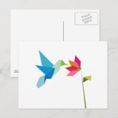 Bloemvogel en bloem van origami briefkaart (Voorkant / Achterkant)