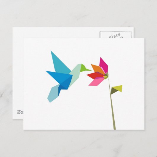 Bloemvogel en bloem van origami briefkaart (Voorkant / Achterkant)