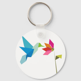 Bloemvogel en bloem van origami sleutelhanger