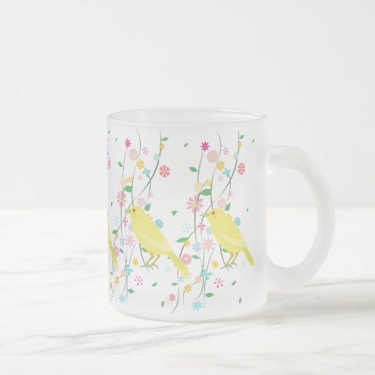 bloemvogel (herhaal) matglas koffiemok (Rechts)
