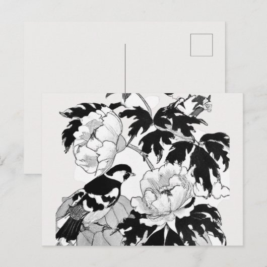 Bloemvogel zwart-wit Briefkaart (Voorkant / Achterkant)