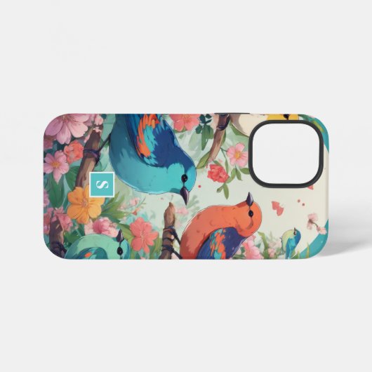  bloemvogels botanisch patroonmonogram iPhone hoesje (Achterkant horizontaal)