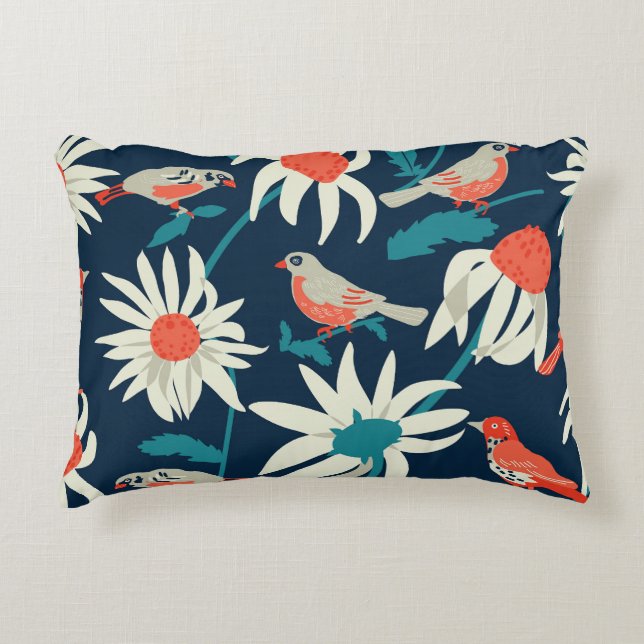 Bloemvogels:  naadloos design. accent kussen (Voorkant)