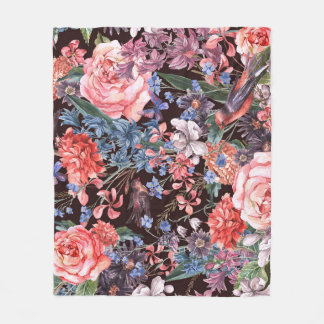 bloemvogels: Waterverf elegantie. Fleece Deken