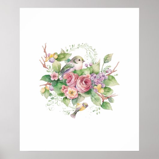 Bloemvogels waterverf poster (Voorkant)