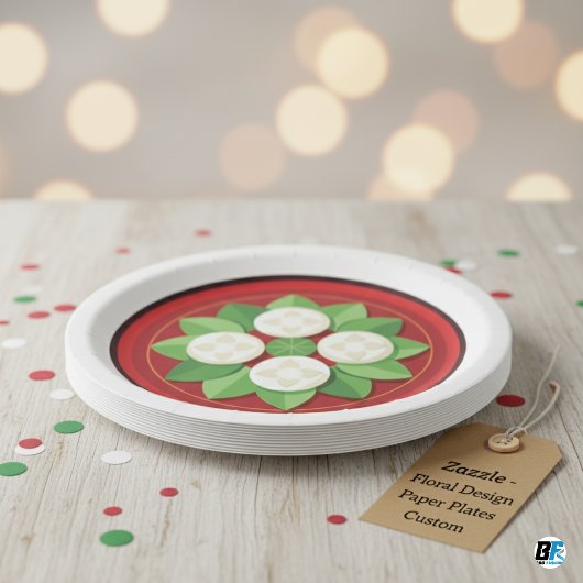 Bloemvorm op een donkerrood met rand & bladeren papieren bordje