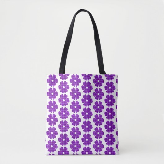 Bloemvormige geruite paarse roze tote bag (Voorkant)