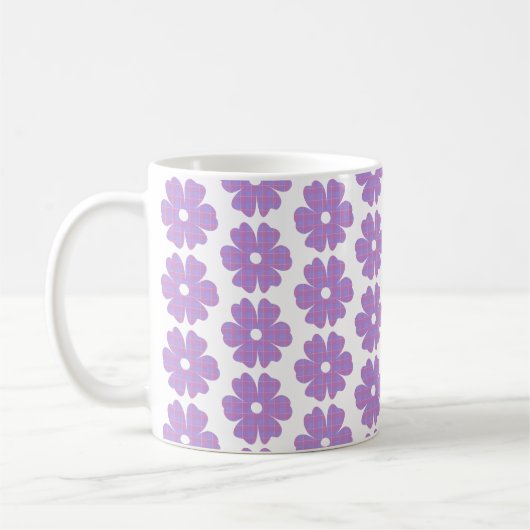 Bloemvormige geruite roze paarse koffiemok (Links)