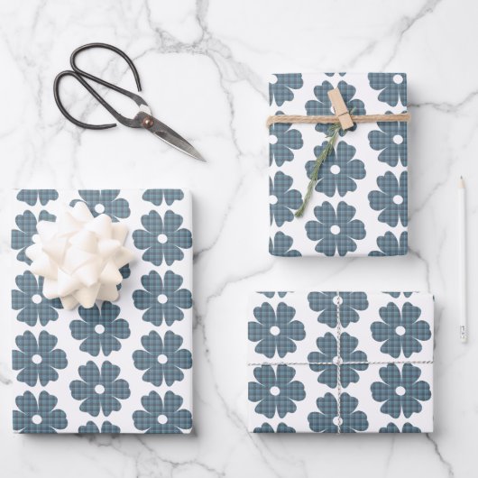 Bloemvormige ruit blauwgrijs inpakpapier vel (Voorkant)