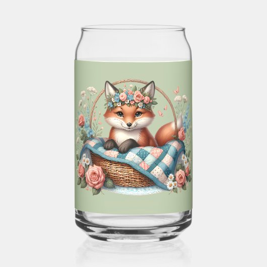 Bloemvos in mandje met Quilt & Flowers Blikvorm Glas (Voorkant)