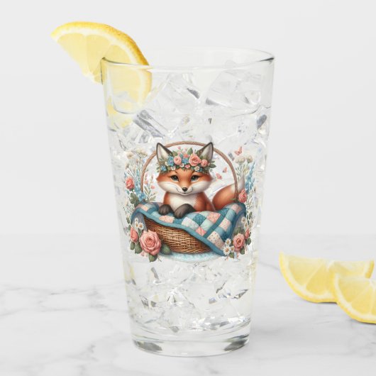 Bloemvos in mandje met Quilt & Flowers Glas (Voorkant ijs)